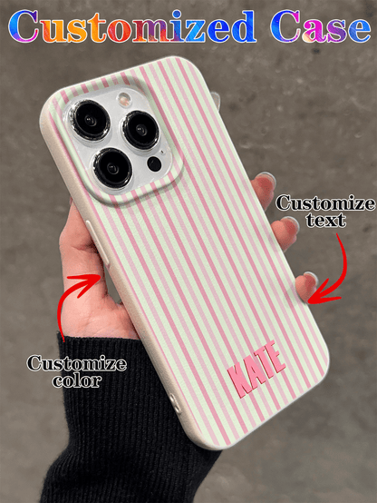 Customized Minimalist Patchwork Striped Letter Name Cream Hard Phone Case Cover, Personalized Protective Shell Suitable For Phone 11/12/13/14/15/16/17 Pro Max, Color Clash Design, Durable Shockproof B