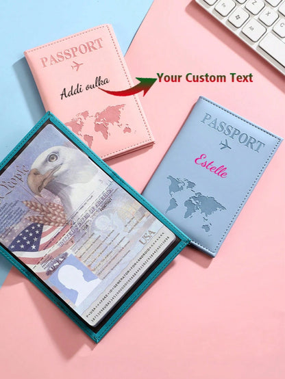 Customized Text Logo Passport Cover, PU Leather Passport Holder, Ticket Wallet, Large Capacity, Foldable, Minimalist, Gifts For Family, Friends, Birthday, Anniversary, Graduation Gifts, Blocking, Trav