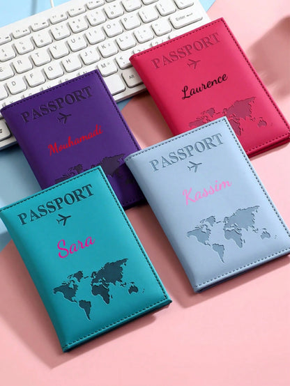Customized Text Logo Passport Cover, PU Leather Passport Holder, Ticket Wallet, Large Capacity, Foldable, Minimalist, Gifts For Family, Friends, Birthday, Anniversary, Graduation Gifts, Blocking, Trav