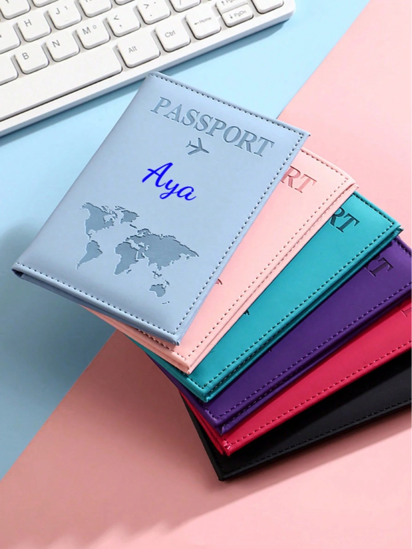 Customized Text Logo Passport Cover, PU Leather Passport Holder, Ticket Wallet, Large Capacity, Foldable, Minimalist, Gifts For Family, Friends, Birthday, Anniversary, Graduation Gifts, Blocking, Trav