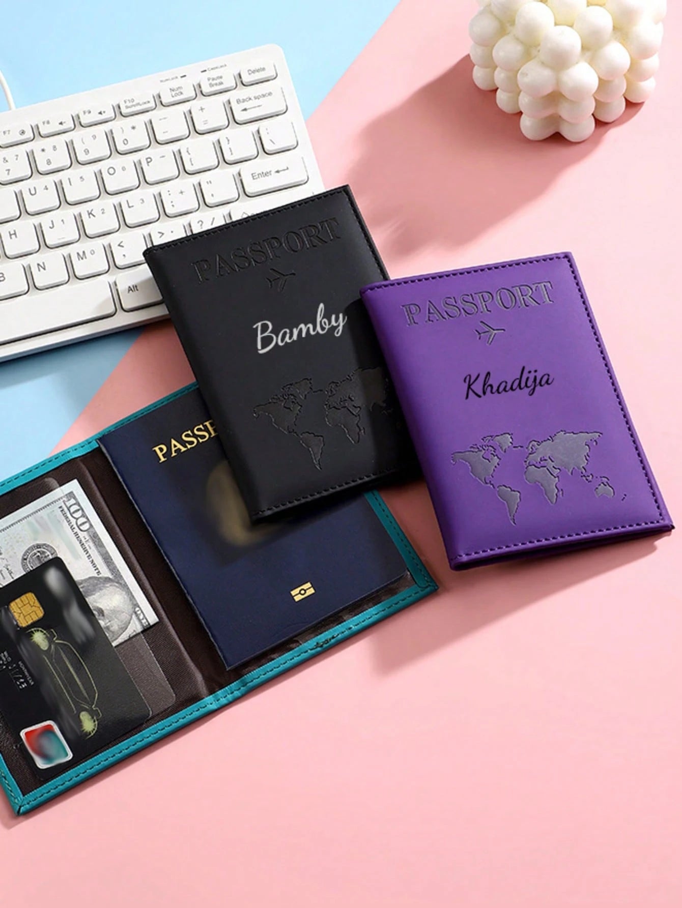Customized Text Logo Passport Cover, PU Leather Passport Holder, Ticket Wallet, Large Capacity, Foldable, Minimalist, Gifts For Family, Friends, Birthday, Anniversary, Graduation Gifts, Blocking, Trav