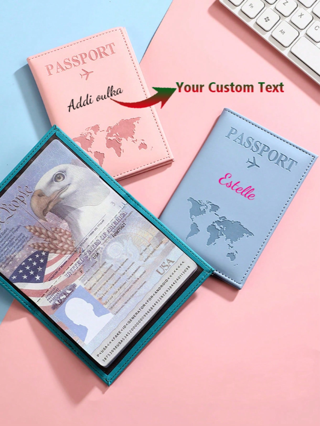 Customized Text Logo Passport Cover, PU Leather Passport Holder, Ticket Wallet, Large Capacity, Foldable, Minimalist, Gifts For Family, Friends, Birthday, Anniversary, Graduation Gifts, Blocking, Trav