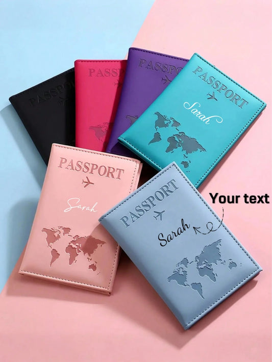 Customized Text Logo PU Leather World Map Passport Holder, Cross-Border Travel Passport Protector, Personalized Passport Cover, Valentine's Day Gift, Customizable Passport Protector, Couple Passport H