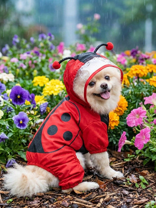 Cute Animal Shaped Pet Dog Raincoat, Hooded Waterproof Dog Clothes With Transparent Face Shield And Reflective Strips, Duck, Frog, Shark, Rabbit, Ladybug Designs, 3D Realistic Animal Shapes, Full Cove