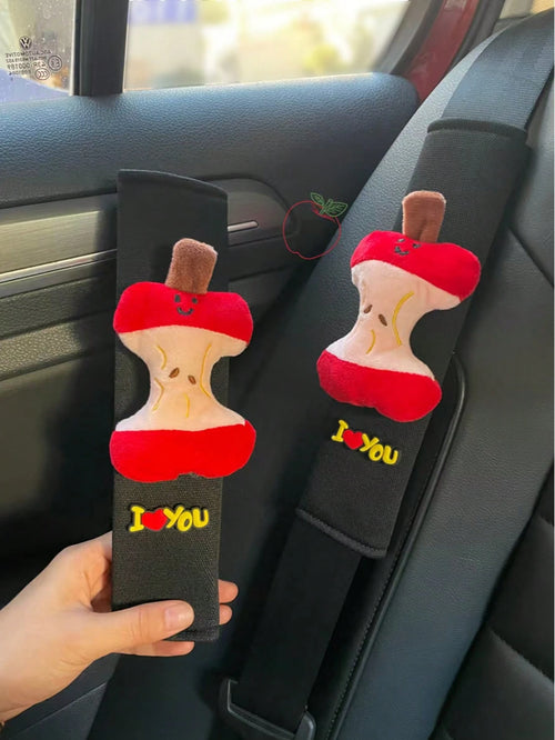 Cute Apple Core Seat Belt Shoulder Pad I LOVE YOU Embroidered Couple Car Seat Belt Anti-Chafing Protective Cover Car Interior Decoration Funny Apple Core Seat Belt Shoulder Pad