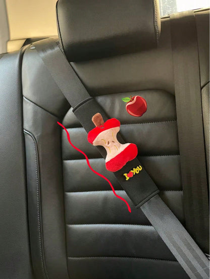 Cute Apple Core Seat Belt Shoulder Pad I LOVE YOU Embroidered Couple Car Seat Belt Anti-Chafing Protective Cover Car Interior Decoration Funny Apple Core Seat Belt Shoulder Pad