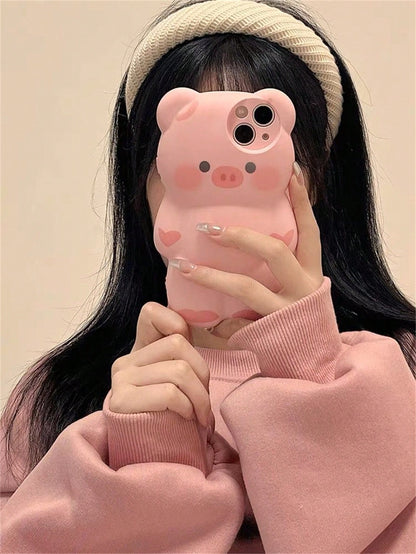 Cute Baby Pink Ins Korean Style Cartoon Lovely Pink 3d Pig Design Phone Case Compatible With IPhone 14 Pro Max/13/12/11 Kawaii Waterproof Shockproof Anti-Fall Scratch Resistant