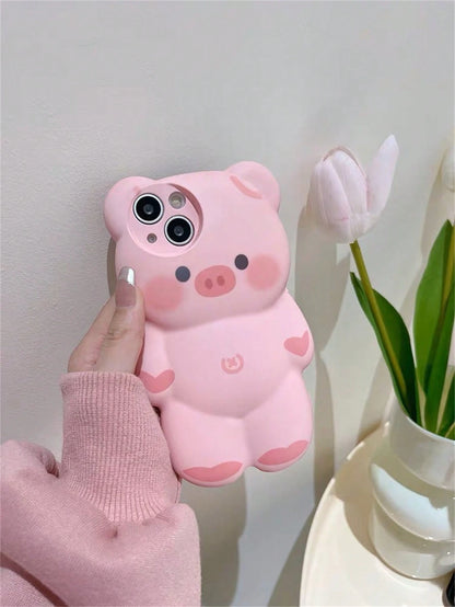 Cute Baby Pink Ins Korean Style Cartoon Lovely Pink 3d Pig Design Phone Case Compatible With IPhone 14 Pro Max/13/12/11 Kawaii Waterproof Shockproof Anti-Fall Scratch Resistant
