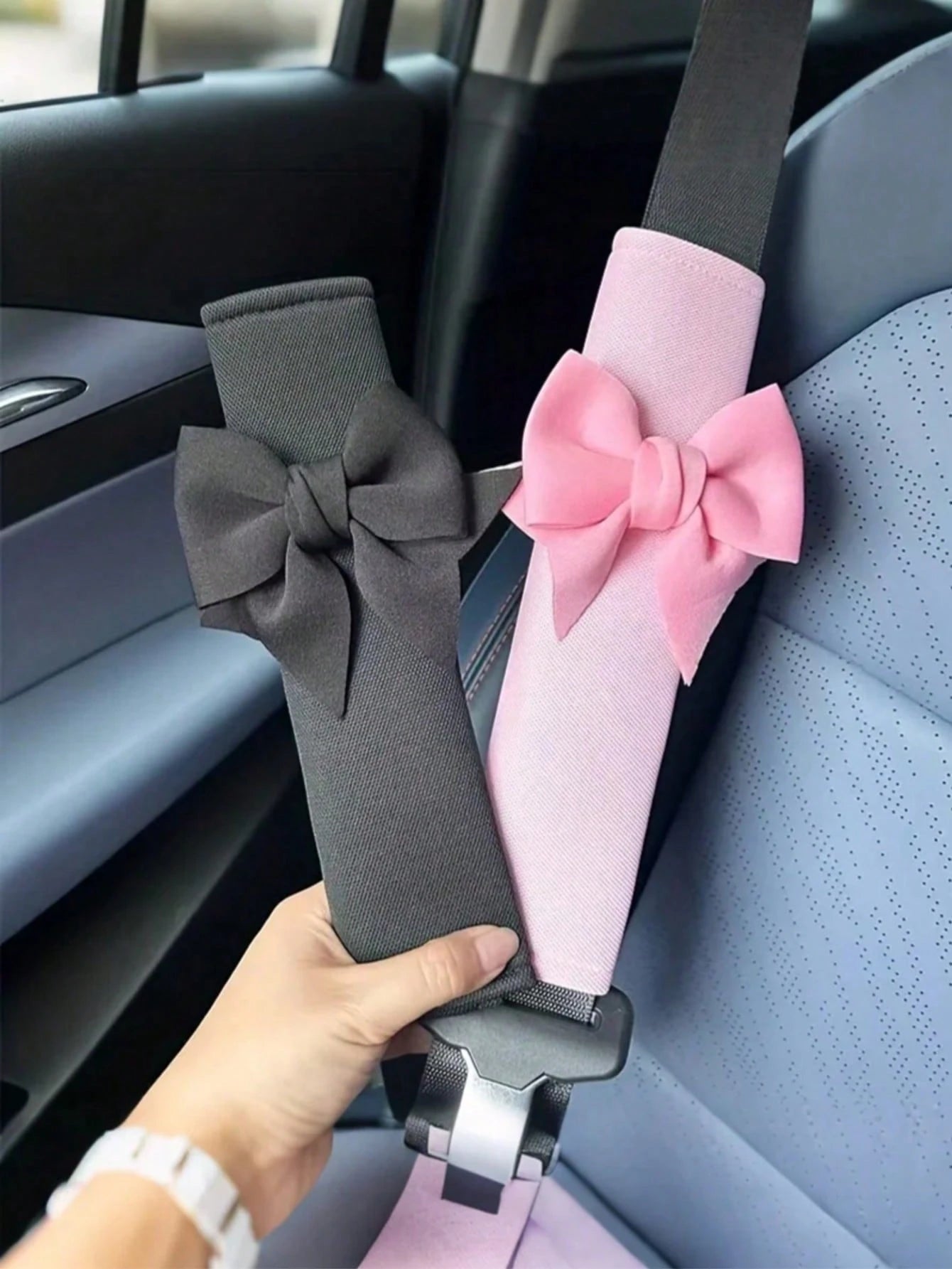 Cute Bow Leather Car Seat Belt Shoulder Pad Cover, Soft Comfortable Seat Belt Protector, Pink Feminine Car Interior Decoration Accessory, Universal Fashion Car Accessory, Suitable For Women