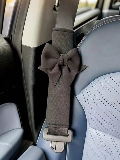 Cute Bow Leather Car Seat Belt Shoulder Pad Cover, Soft Comfortable Seat Belt Protector, Pink Feminine Car Interior Decoration Accessory, Universal Fashion Car Accessory, Suitable For Women