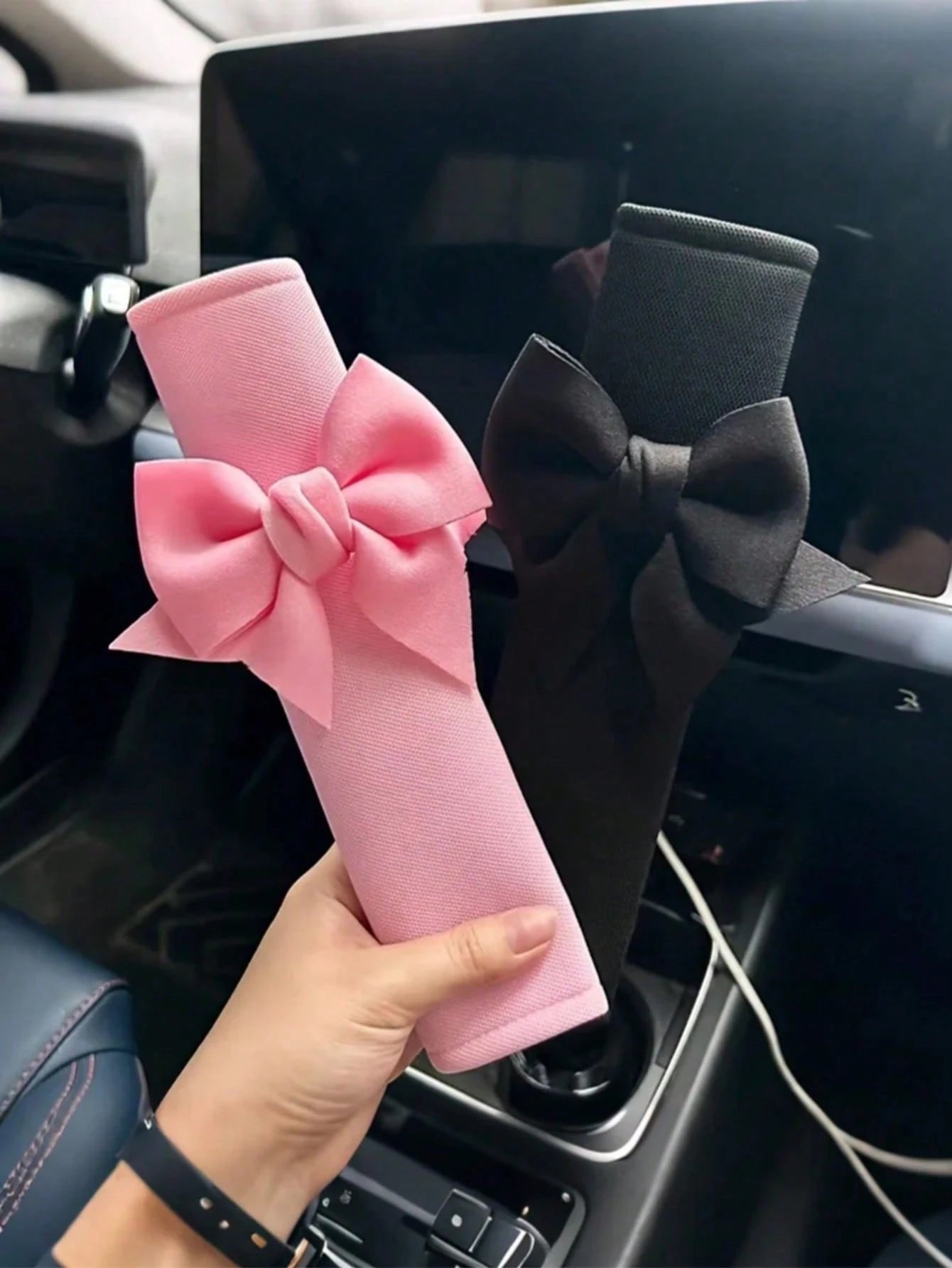 Cute Bow Leather Car Seat Belt Shoulder Pad Cover, Soft Comfortable Seat Belt Protector, Pink Feminine Car Interior Decoration Accessory, Universal Fashion Car Accessory, Suitable For Women