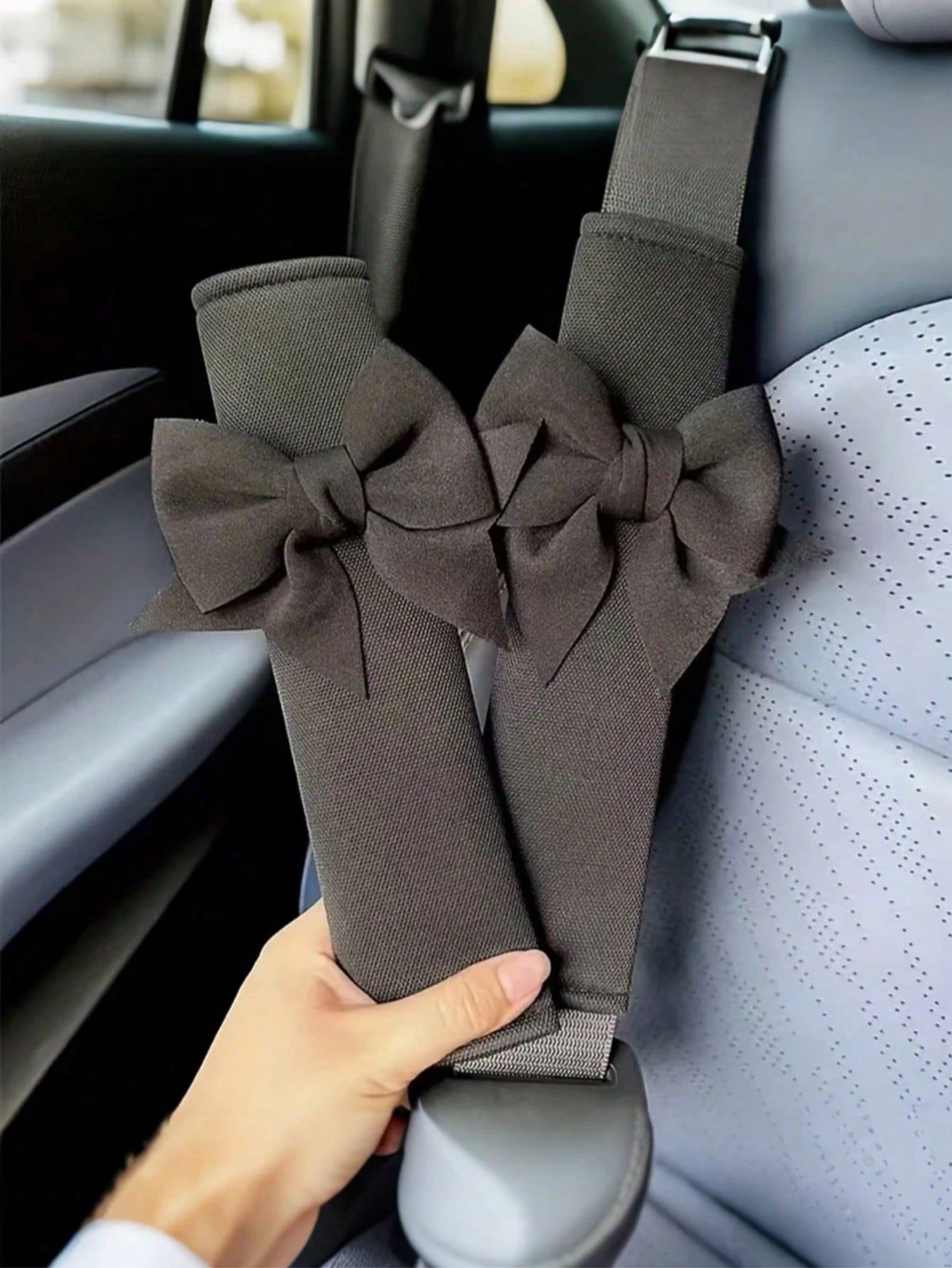 Cute Bow Leather Car Seat Belt Shoulder Pad Cover, Soft Comfortable Seat Belt Protector, Pink Feminine Car Interior Decoration Accessory, Universal Fashion Car Accessory, Suitable For Women