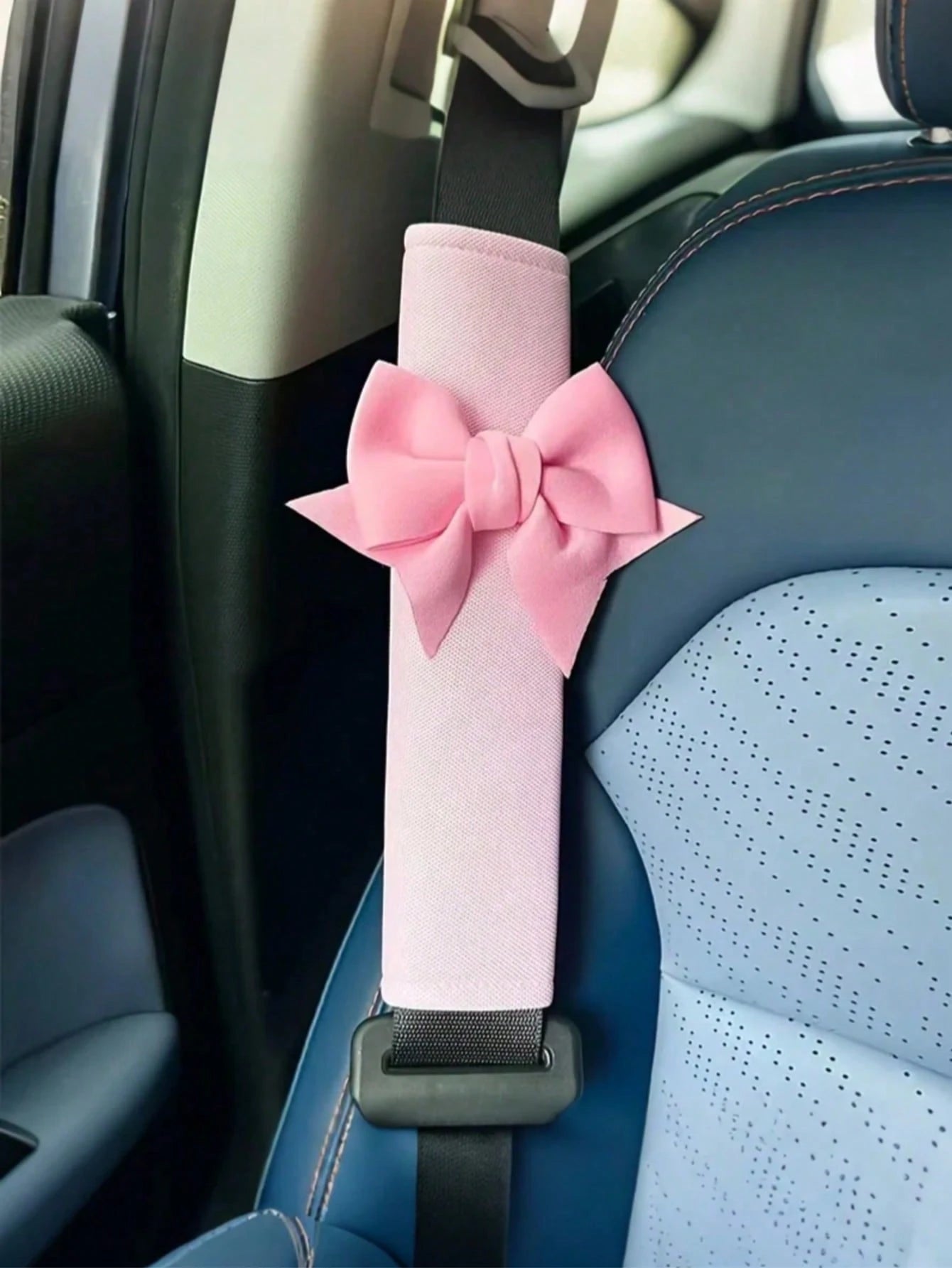 Cute Bow Leather Car Seat Belt Shoulder Pad Cover, Soft Comfortable Seat Belt Protector, Pink Feminine Car Interior Decoration Accessory, Universal Fashion Car Accessory, Suitable For Women