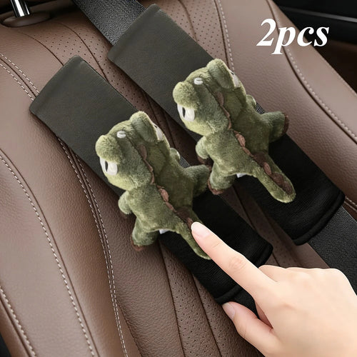Cute Dinosaur Car Seat Belt Shoulder Pads, Plush Personalized Adorable Soft Car Decor Shoulder Protector