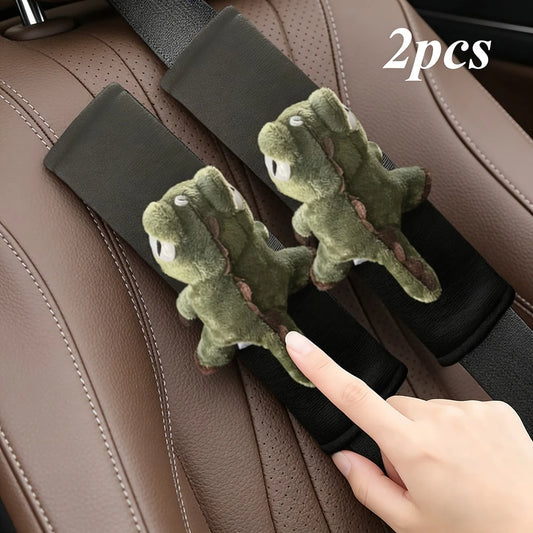 Cute Dinosaur Car Seat Belt Shoulder Pads, Plush Personalized Adorable Soft Car Decor Shoulder Protector