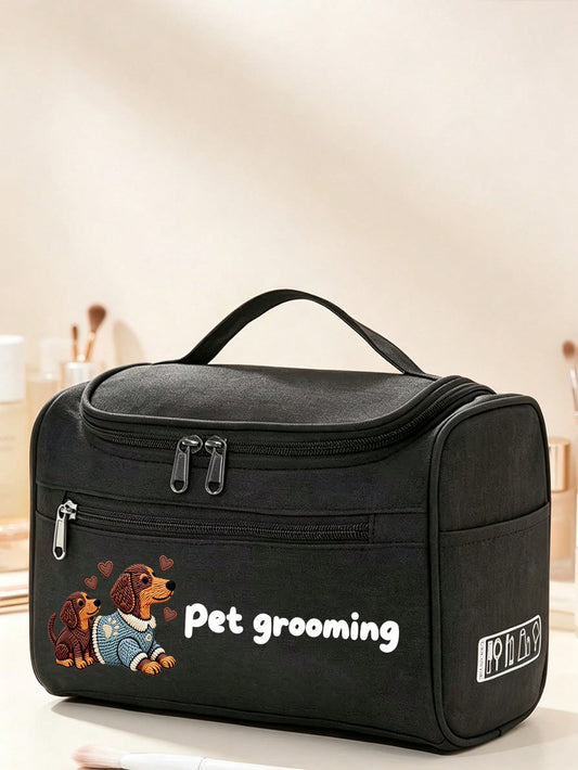Cute Dog Print Multifunctional Toiletry Bag, 2D Multi-Compartment Portable Travel Toiletry & Makeup Bag. Can Organize Toiletries, Makeup Products, Pet Grooming Supplies And Personal Items. Top Handle