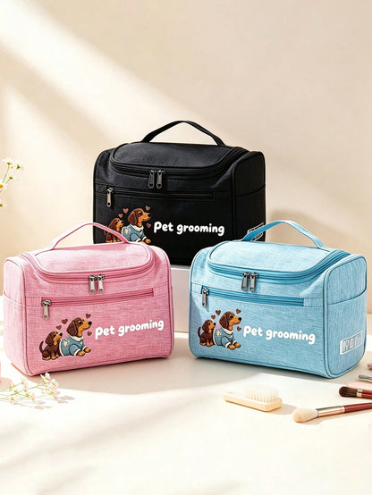 Cute Dog Print Multifunctional Toiletry Bag, 2D Multi-Compartment Portable Travel Toiletry & Makeup Bag. Can Organize Toiletries, Makeup Products, Pet Grooming Supplies And Personal Items. Top Handle