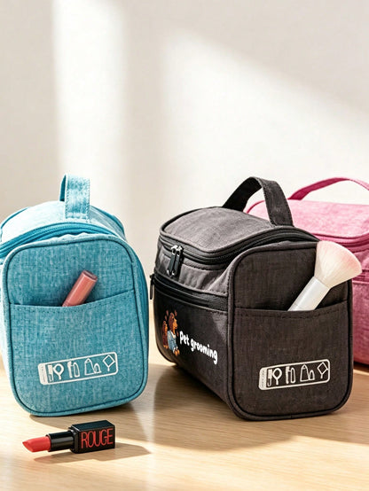 Cute Dog Print Multifunctional Toiletry Bag, 2D Multi-Compartment Portable Travel Toiletry & Makeup Bag. Can Organize Toiletries, Makeup Products, Pet Grooming Supplies And Personal Items. Top Handle