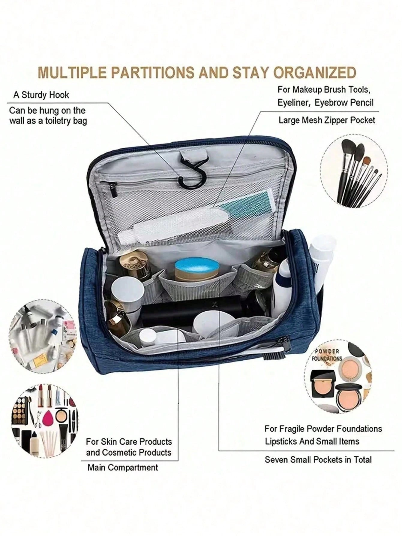 Cute Dog Print Multifunctional Toiletry Bag, 2D Multi-Compartment Portable Travel Toiletry & Makeup Bag. Can Organize Toiletries, Makeup Products, Pet Grooming Supplies And Personal Items. Top Handle