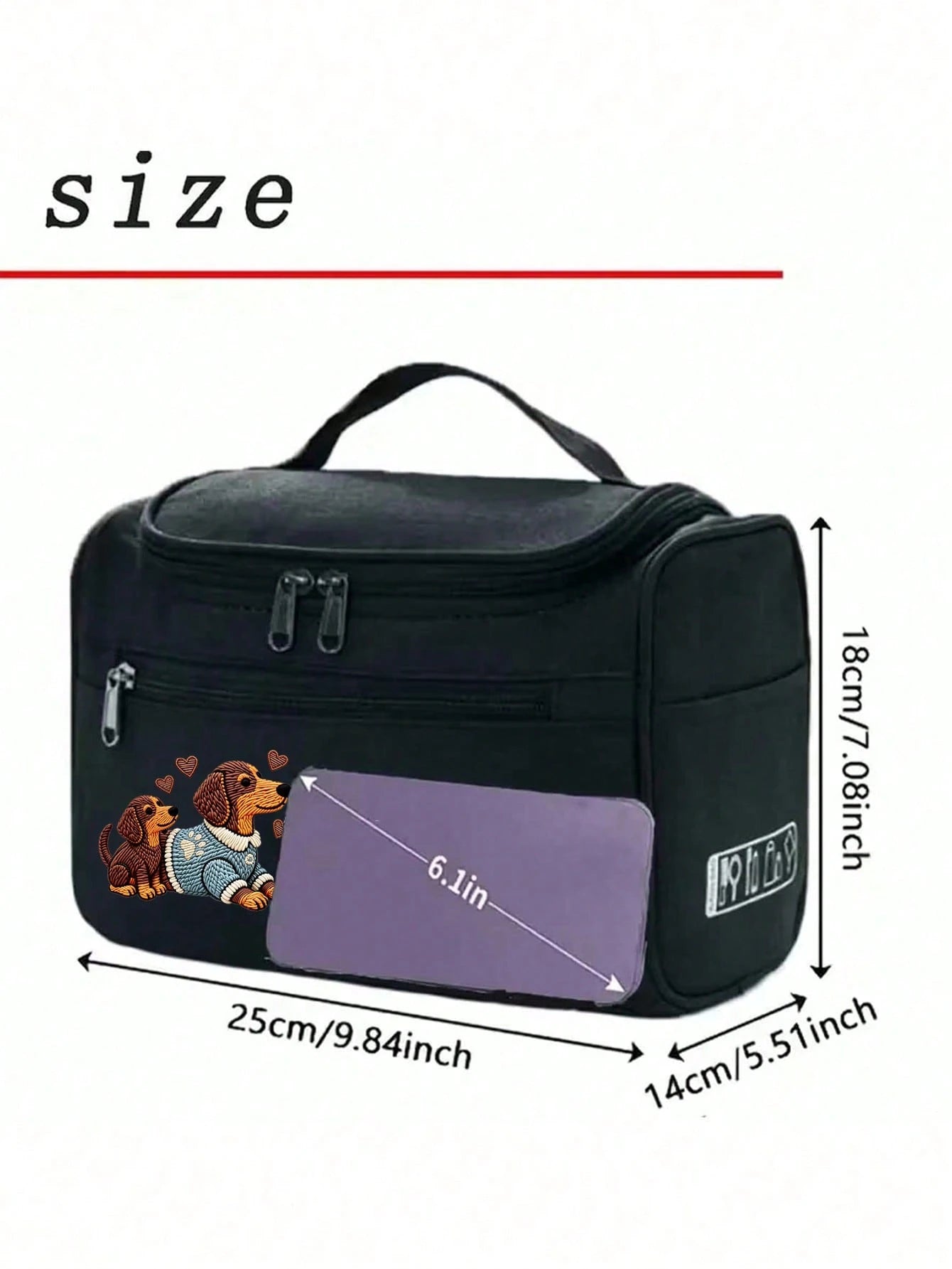 Cute Dog Print Multifunctional Toiletry Bag, 2D Multi-Compartment Portable Travel Toiletry & Makeup Bag. Can Organize Toiletries, Makeup Products, Pet Grooming Supplies And Personal Items. Top Handle