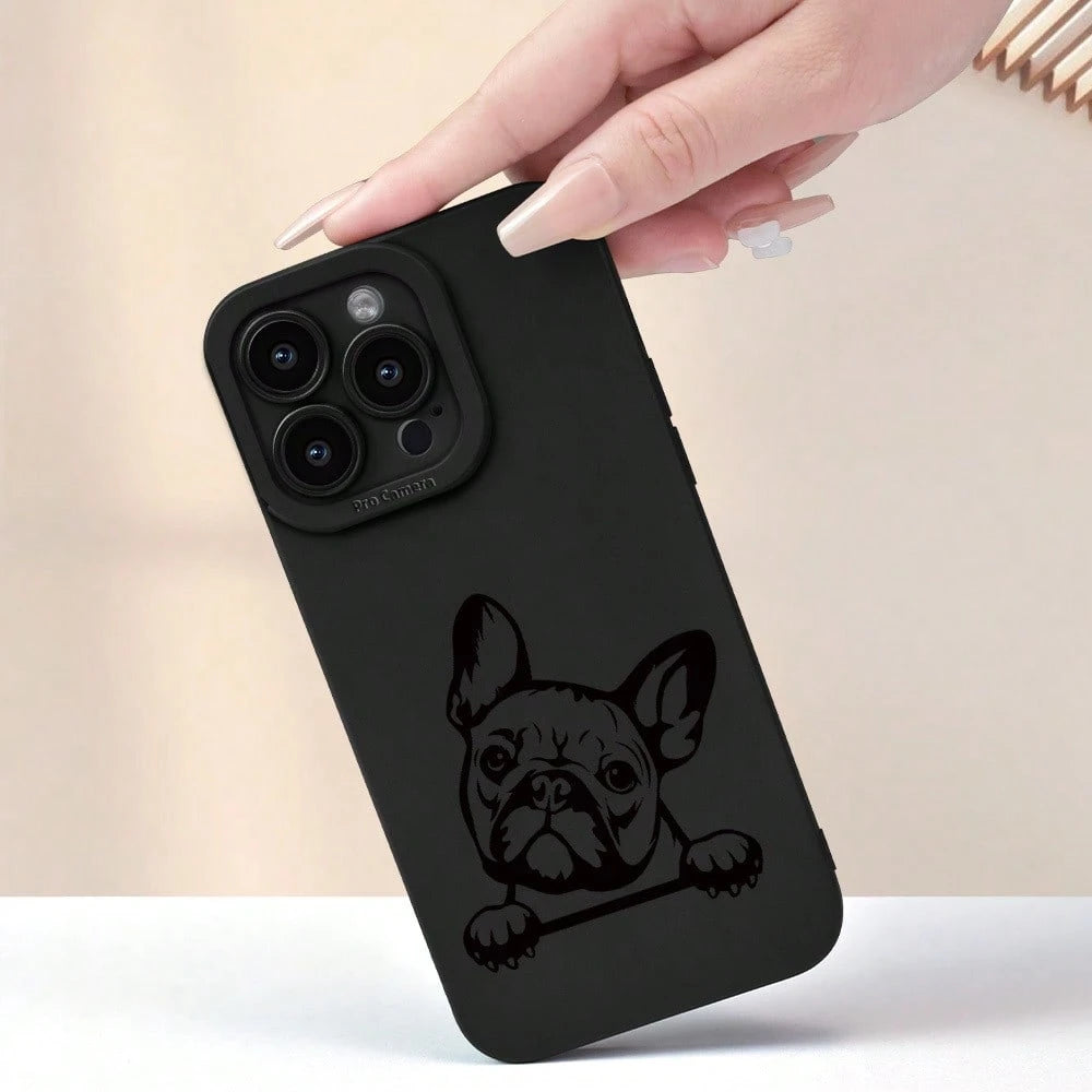 Cute French Bulldog Pattern Phone Case, A New Hot-Selling Frosted Feel Phone Cover Suitable For Iphone 16/15/14/13/12/11/X/XR/XS/8/7/SE Mini Plus Pro Max Series, Providing Full Protection Against Shoc