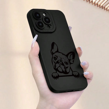 Cute French Bulldog Pattern Phone Case, A New Hot-Selling Frosted Feel Phone Cover Suitable For Iphone 16/15/14/13/12/11/X/XR/XS/8/7/SE Mini Plus Pro Max Series, Providing Full Protection Against Shoc