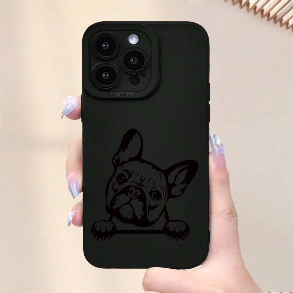 Cute French Bulldog Pattern Phone Case, A New Hot-Selling Frosted Feel Phone Cover Suitable For Iphone 16/15/14/13/12/11/X/XR/XS/8/7/SE Mini Plus Pro Max Series, Providing Full Protection Against Shoc