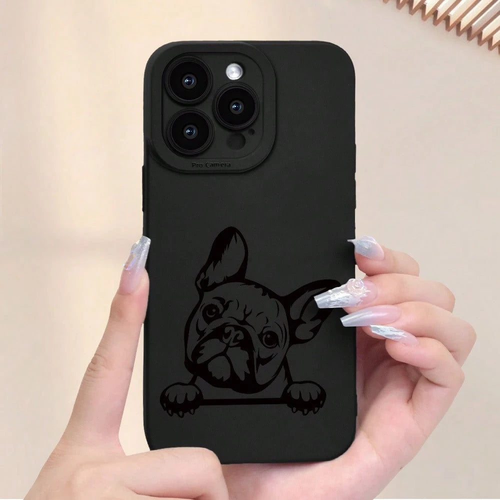Cute French Bulldog Pattern Phone Case, A New Hot-Selling Frosted Feel Phone Cover Suitable For Iphone 16/15/14/13/12/11/X/XR/XS/8/7/SE Mini Plus Pro Max Series, Providing Full Protection Against Shoc