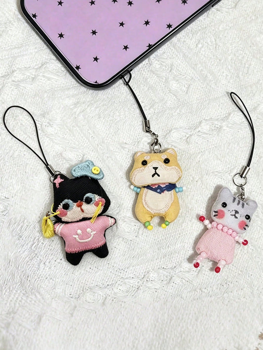 Cute Frog Pig Rabbit Handmade Beaded Phone Chain Keychain Pendant, DIY Handmade Animal Charm Decor Y2K Style Lanyard Bag Accessory, Crochet Kit With Crochet Tools (Box Color Random), Universal Phone C