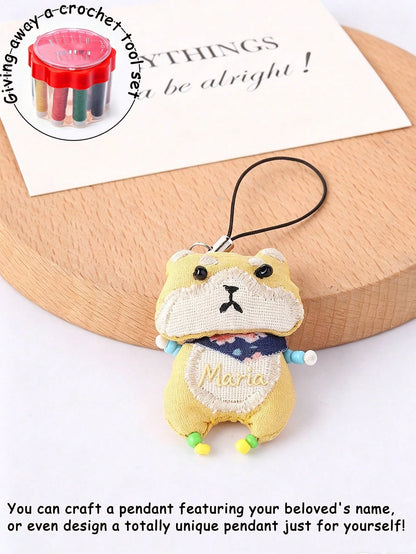 Cute Frog Pig Rabbit Handmade Beaded Phone Chain Keychain Pendant, DIY Handmade Animal Charm Decor Y2K Style Lanyard Bag Accessory, Crochet Kit With Crochet Tools (Box Color Random), Universal Phone C