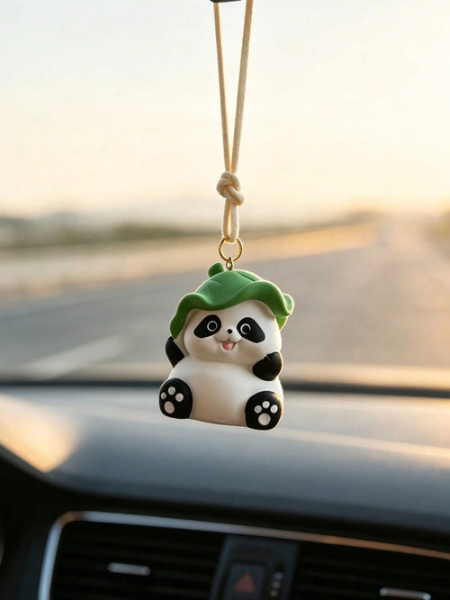 Cute Happy Duck Car Hanging Ornament Resin Panda Rearview Mirror Pendant Cartoon Adorable Car Decor Accessory
