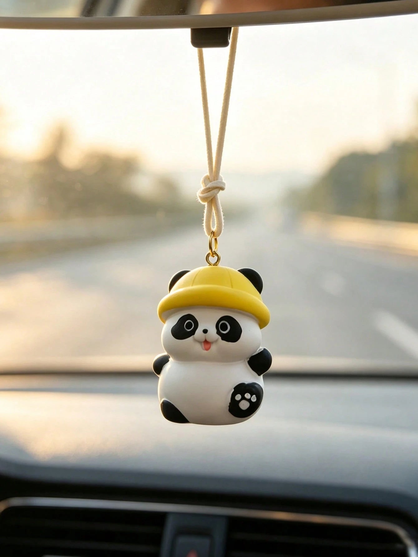 Cute Happy Duck Car Hanging Ornament Resin Panda Rearview Mirror Pendant Cartoon Adorable Car Decor Accessory
