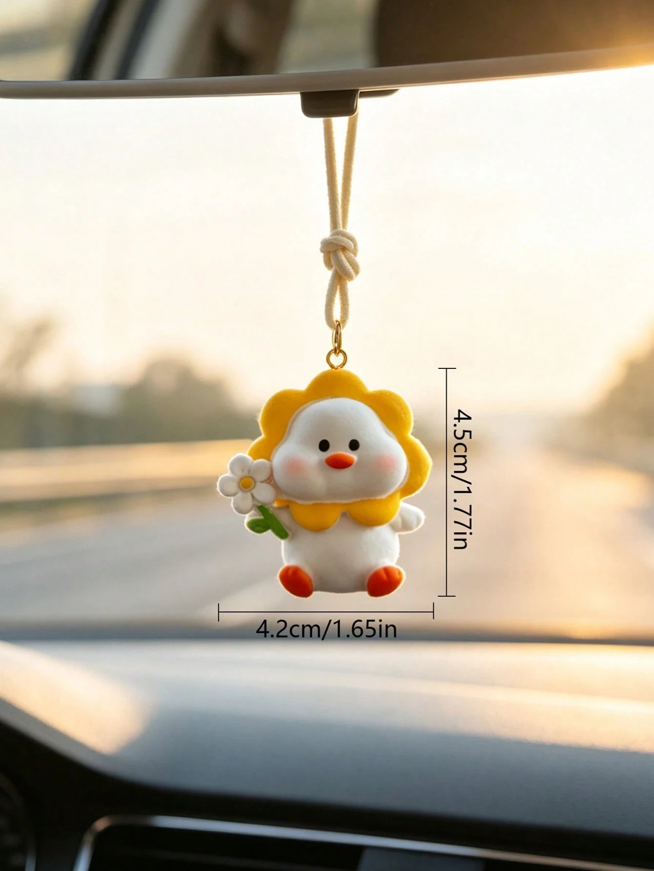 Cute Happy Duck Car Hanging Ornament Resin Panda Rearview Mirror Pendant Cartoon Adorable Car Decor Accessory