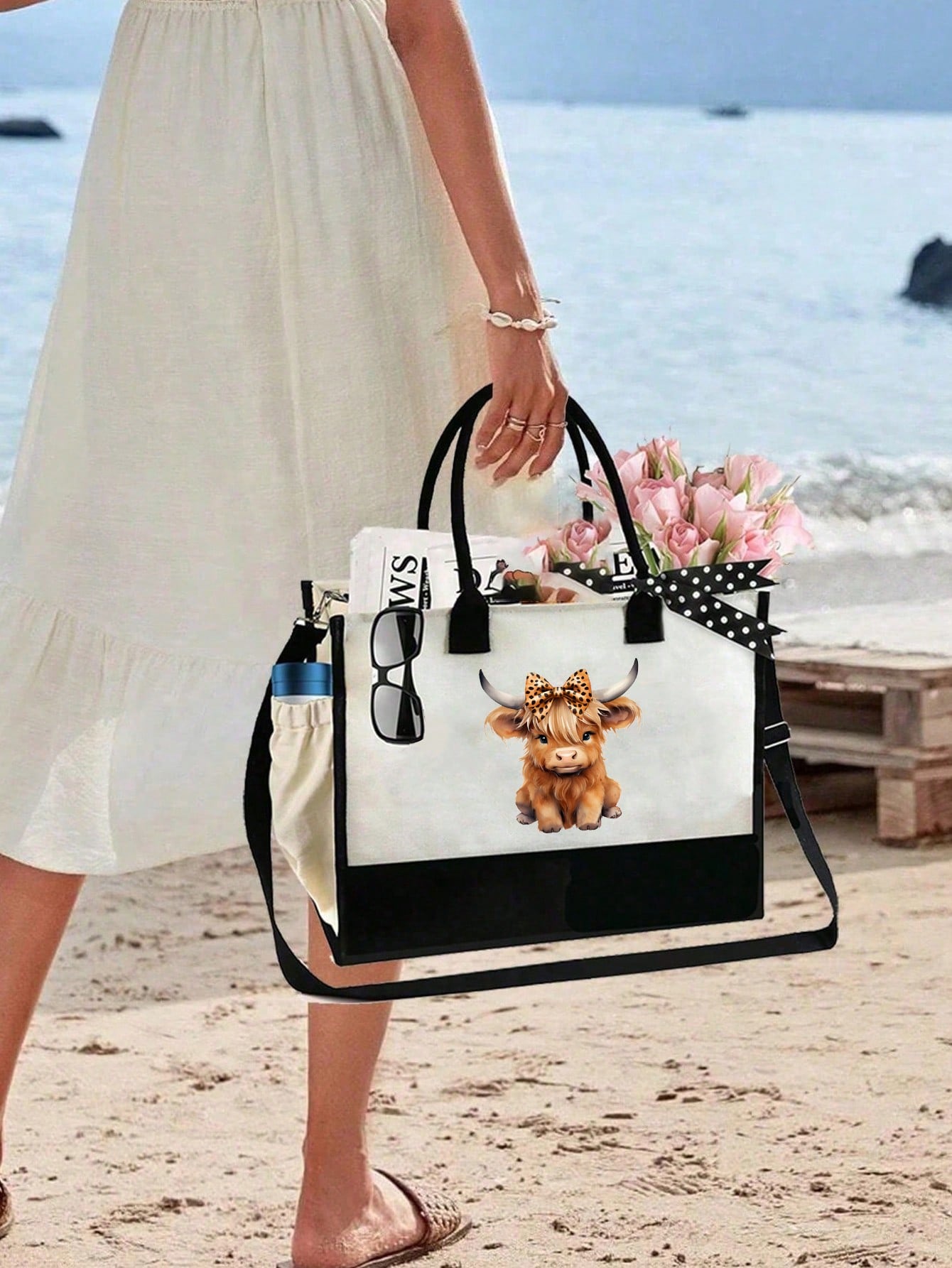 Cute Highland Cow Themed Handbag Set, Decorated With Bow And Leopard Print Patterns, Highland Cow Pattern Bag Combo, Accented With Bow And Leopard Print, Multifunctional Handbag, Includes 1 Handbag An