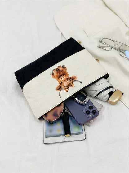 Cute Highland Cow Themed Handbag Set, Decorated With Bow And Leopard Print Patterns, Highland Cow Pattern Bag Combo, Accented With Bow And Leopard Print, Multifunctional Handbag, Includes 1 Handbag An