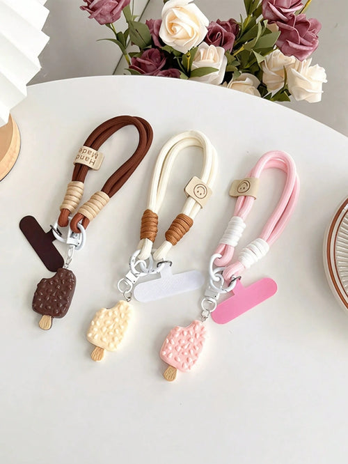 Cute Ice Cream Phone Lanyard/Wrist Strap, Cartoon Wrist Strap For Travel/Outdoor, Short Phone/Camera/Bottle Holder String
