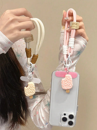 Cute Ice Cream Phone Lanyard/Wrist Strap, Cartoon Wrist Strap For Travel/Outdoor, Short Phone/Camera/Bottle Holder String