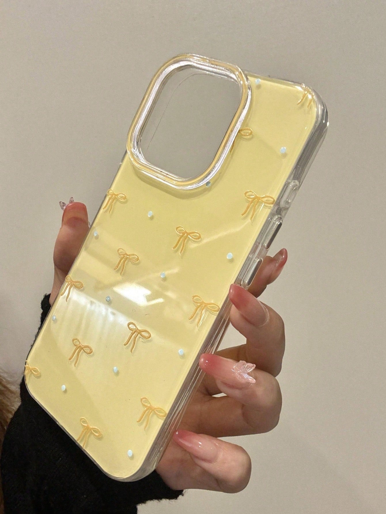 Cute Minimalist Pink Bow Element Fashion Shockproof Soft Protective Yellow Bow Polka Dot Pattern Phone Case Compatible With IPhone 17 Pro Max, 17 Pro, 17 Air, 17, 16, 15, 14, 13, 12, 11 Pro Max Plus B
