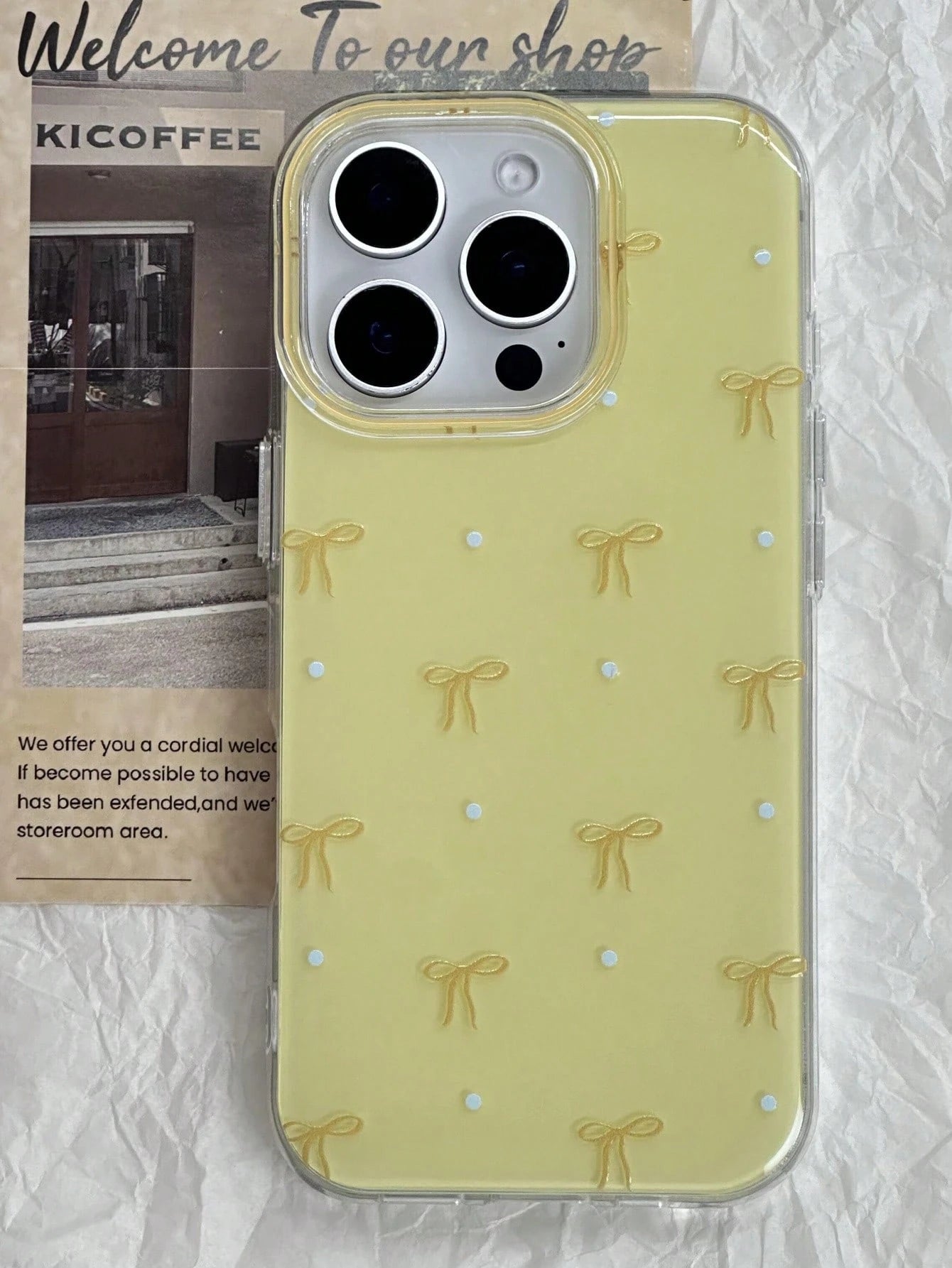 Cute Minimalist Pink Bow Element Fashion Shockproof Soft Protective Yellow Bow Polka Dot Pattern Phone Case Compatible With IPhone 17 Pro Max, 17 Pro, 17 Air, 17, 16, 15, 14, 13, 12, 11 Pro Max Plus B