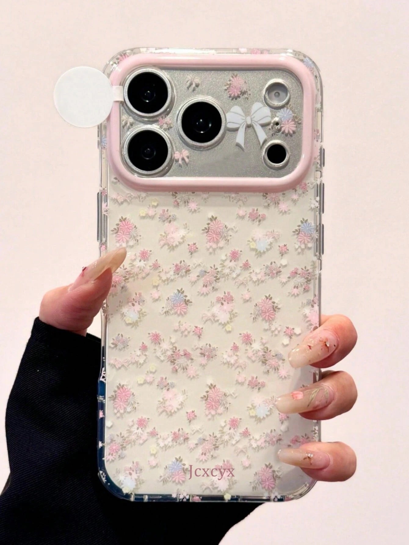 Cute Pink Flower White Background Bow Tie Lens Painted Pattern Phone Case Suitable For IPhone 17 Pro Max 16 15 Pro Max, Girly Spring/Summer Shockproof Protective Cover
