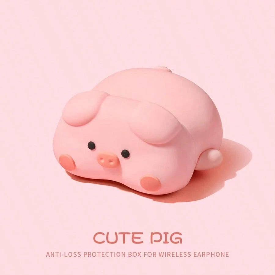 Cute Pink Silicone Pig Lying Pig Portable Bluetooth Earphone Case Spring Birthday Gift