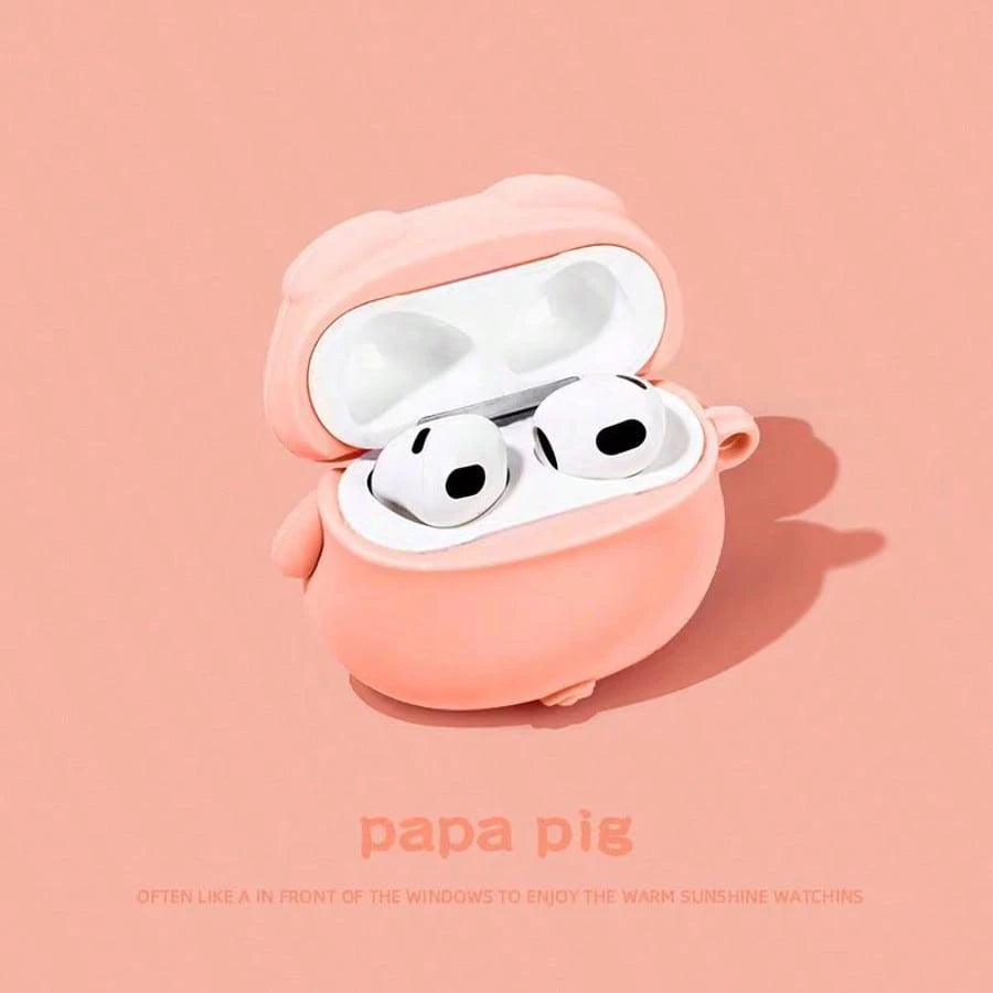 Cute Pink Silicone Pig Lying Pig Portable Bluetooth Earphone Case Spring Birthday Gift