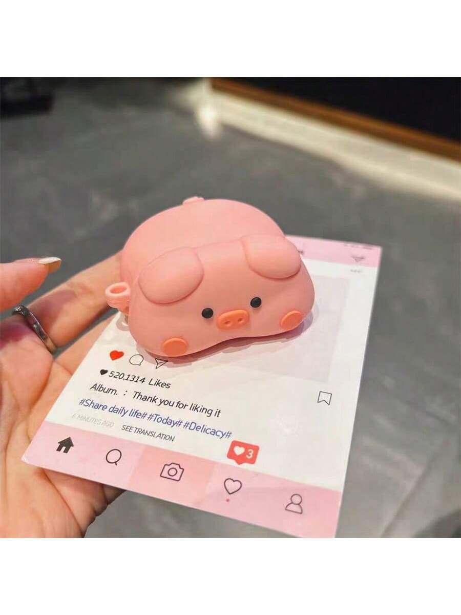 Cute Pink Silicone Pig Lying Pig Portable Bluetooth Earphone Case Spring Birthday Gift