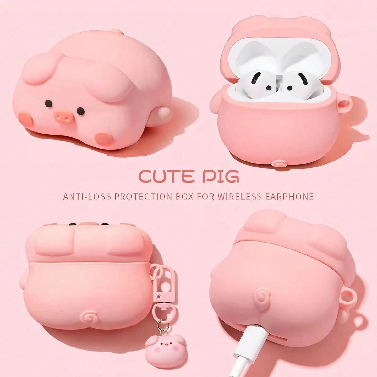 Cute Pink Silicone Pig Lying Pig Portable Bluetooth Earphone Case Spring Birthday Gift