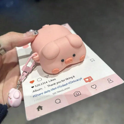Cute Pink Silicone Pig Lying Pig Portable Bluetooth Earphone Case Spring Birthday Gift