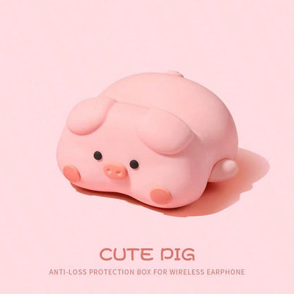 Cute Pink Silicone Pig Lying Pig Portable Bluetooth Earphone Case Spring Birthday Gift