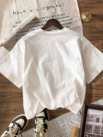 Cute Polka Dot Dachshund Graphic T-Shirt, Women's Casual Round Neck Short Sleeve Minimalist T-Shirt Summer