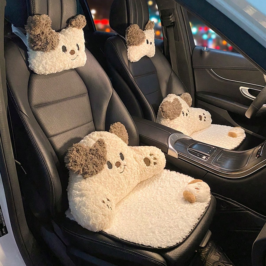 Cute Puppy Car Headrest Pillow For Fall/Winter & Christmas Women's Car Seat Lumbar Support Neck Pillow Vehicle Christmas Decor Perfect Holiday Gift Idea