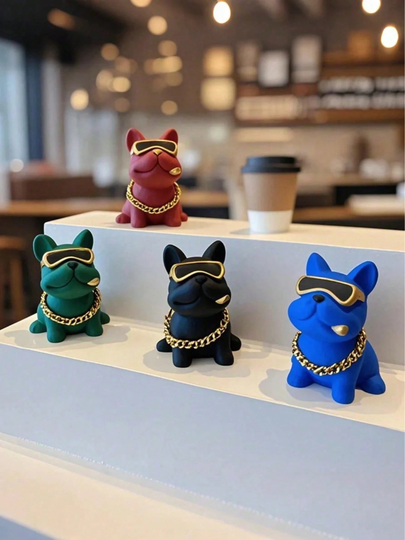Cute Resin Bulldog Car Decoration With Gold Chain And Glasses – Fun Dashboard Ornament For Dog Lovers, Humorous Car Interior Accessory, Lightweight Easy To Install, Perfect Gift For Male And Female Dr