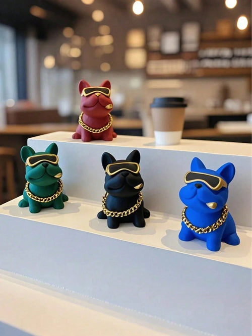Cute Resin Bulldog Car Decoration With Gold Chain And Glasses – Fun Dashboard Ornament For Dog Lovers, Humorous Car Interior Accessory, Lightweight Easy To Install, Perfect Gift For Male And Female Dr